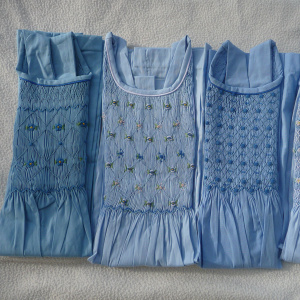 Various embrodery on blue fabric